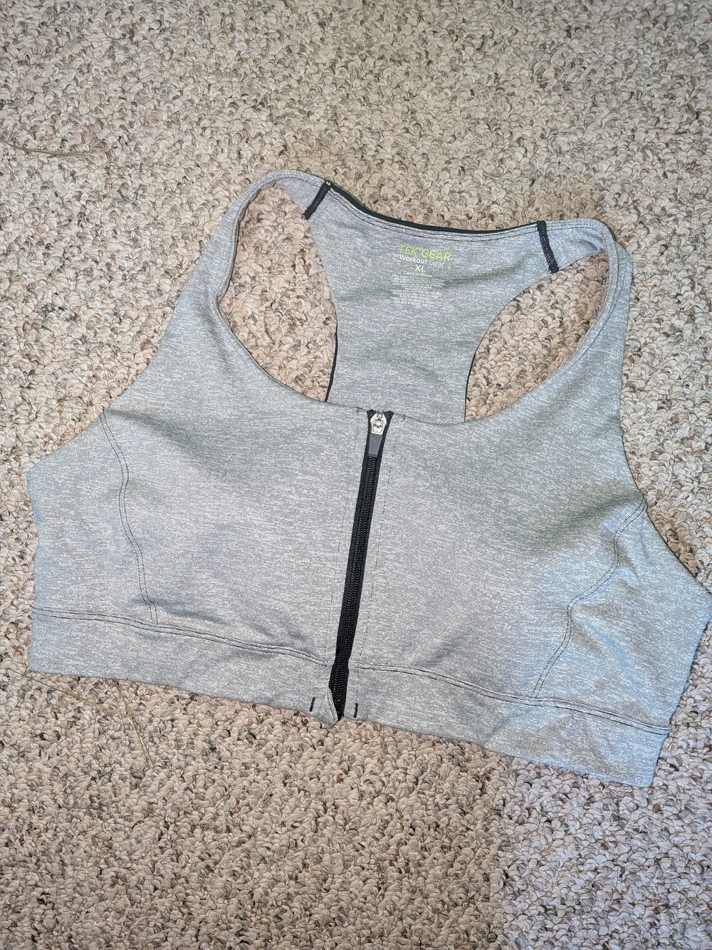 Tek Gear Heather Gray Front Zip Racerback Sports Bra
